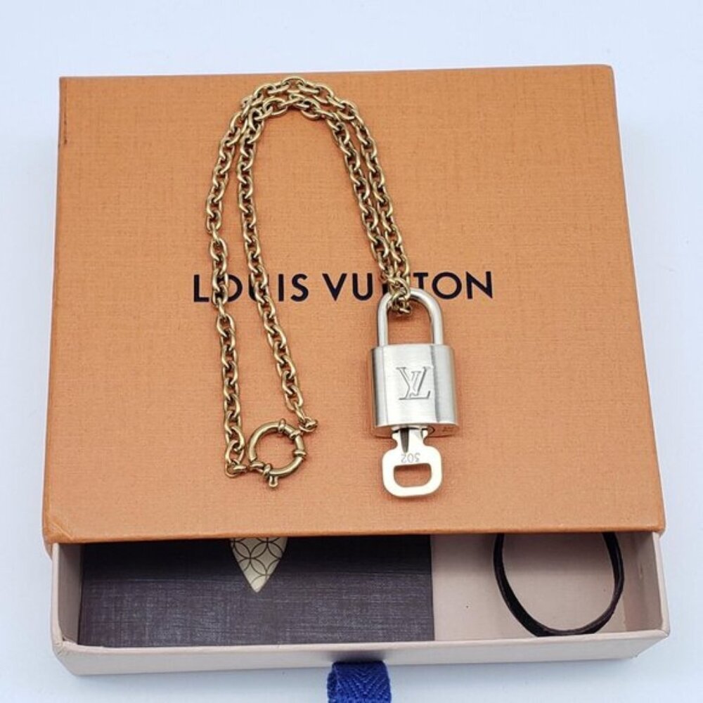 Authentic Louis Vuitton Gold Lock w/ Unbranded Stainless Steel Chain with Box